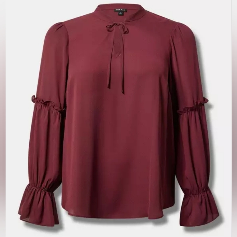 Torrid New Zinfandel Georgette Ruffled Long Sleeve Blouse
